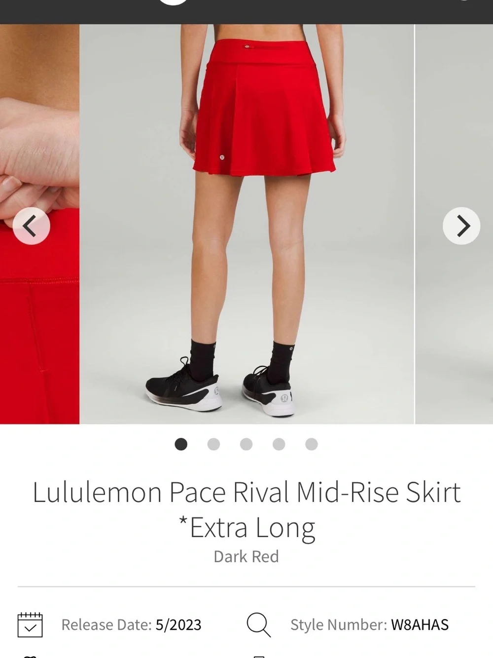 lululemon sz 8 EXTRA LONG Pace Rival Mid-Rise Skirt -Dark Red athleisure golf